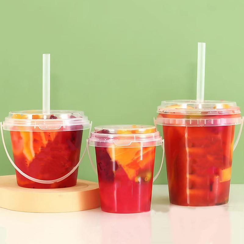 Food Grade Plastic Thicken Bucket Small Clip Stationery Storage Bucket Milk Tea Pickle Takeaway Bucket With Lid Storage