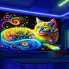 Psychedelic Cat Fluorescent Tapestry Outer Space UV BlackLight Tapestry, Wall Hanging For Living Room Bedroom Office Home Decor