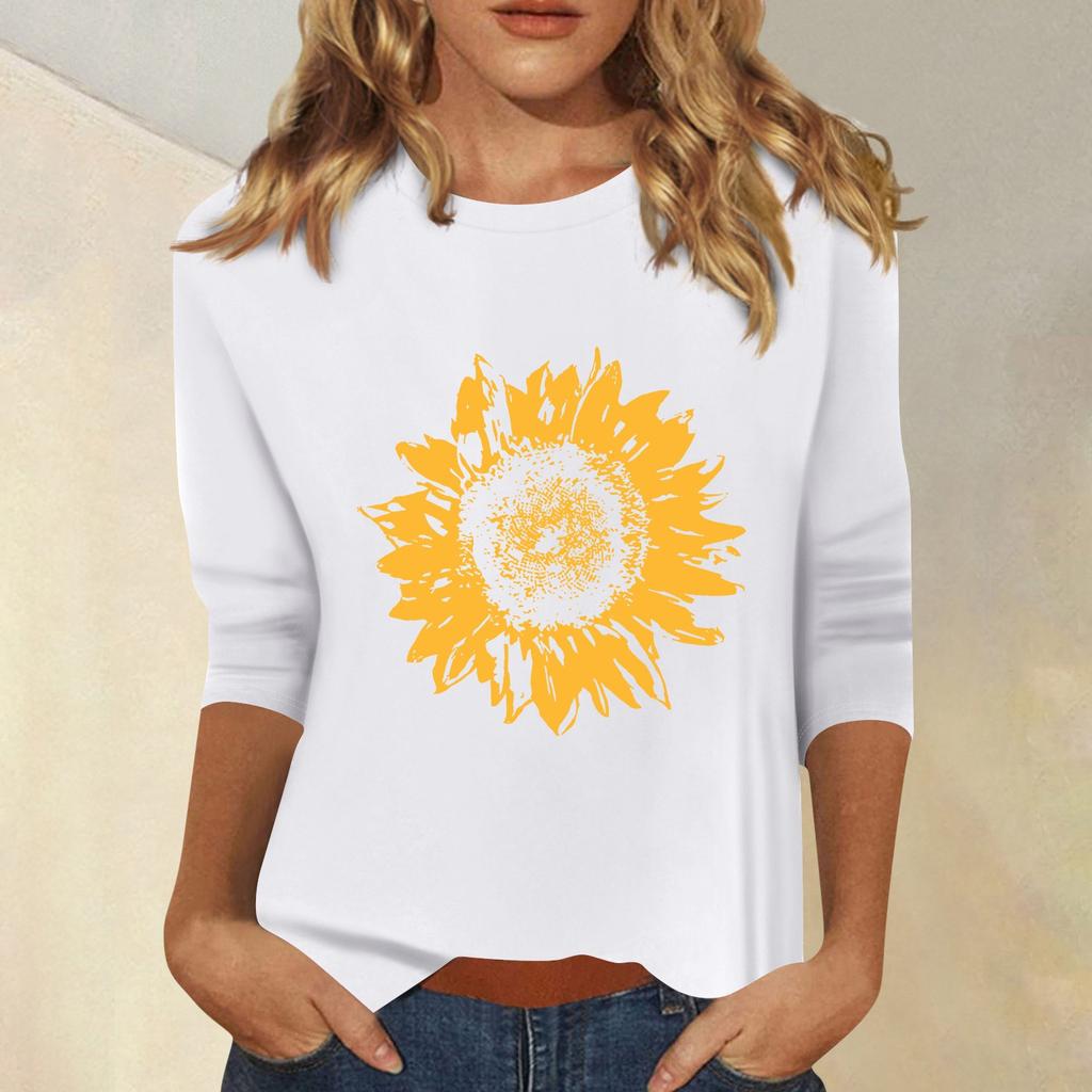 Women's Fashion Casual Printed Seven Sleeve Round Neck Top