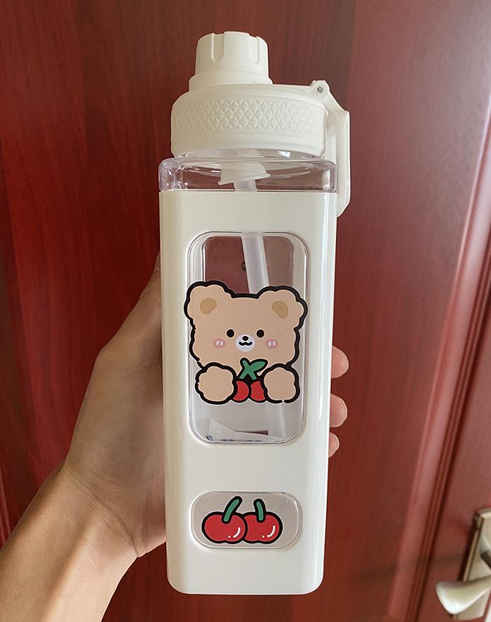 Kawaii шейкер, бутылка для воды с соломенной наклейкой, милая пластиковая бутылка без бисфенола А, 700 мл/900 мл, пластиковая бутылка для чая, молока, портативная бутылка для напитка из гурда для девочек