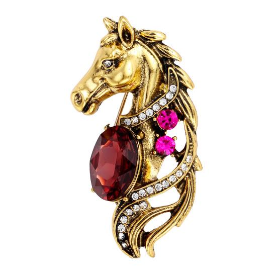 1/2 шт. Брошь Металлическая булавка с дизайном головы лошади с блестящими стразами, овальные цветные искусственные кристаллы, застежка-значок, для курток, шарфов, сумок, аксессуары