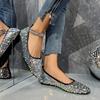 Glitter Crystal Studs Ballet Shoes Women Pointed Toe Slip On Loafers Cozy Shallow Cut-out Ballerina Flats Moccasins Large Size