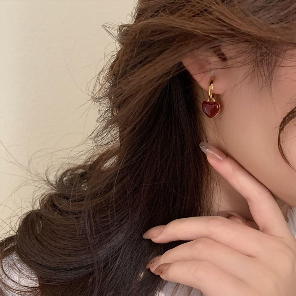 Style Jewelry Accessories Ear Buckle Small Huggie Earrings Women Hoop Earrings Wine Red Earrings