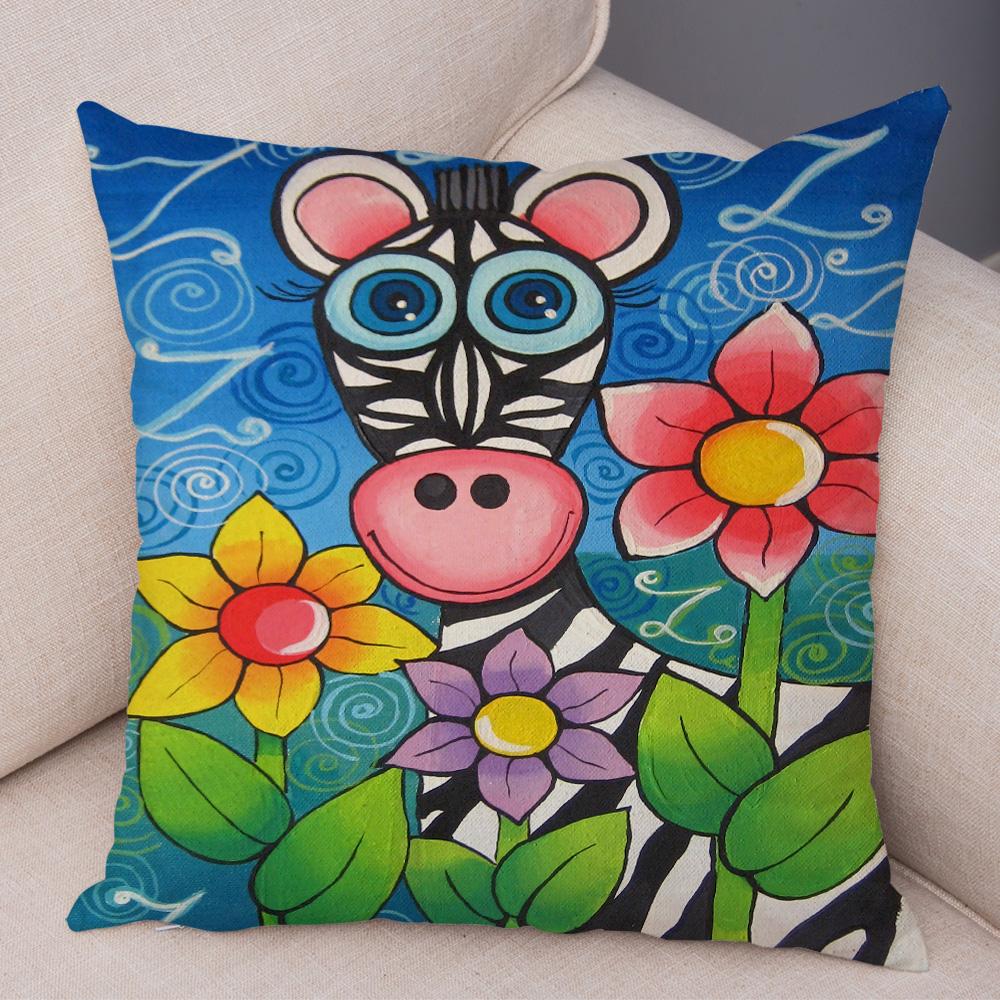 Детская живопись маслом Искусство Наволочка для подушки Обе стороны Плюшевая наволочка Декор Мультяшное растение Наволочка для дивана Дома Машины
