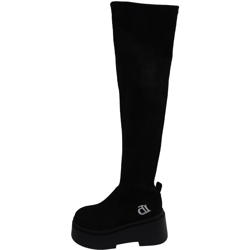 Женские эластичные современные сапоги выше колена, модные туфли без застежек, осенне-зимние туфли на платформе, туфли на плоской подошве, женские длинные сапоги в стиле рыцаря