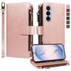 Imitation Calf Vegan Leather 9 Card Slots Zipper Phone Case with Wrist Strap
