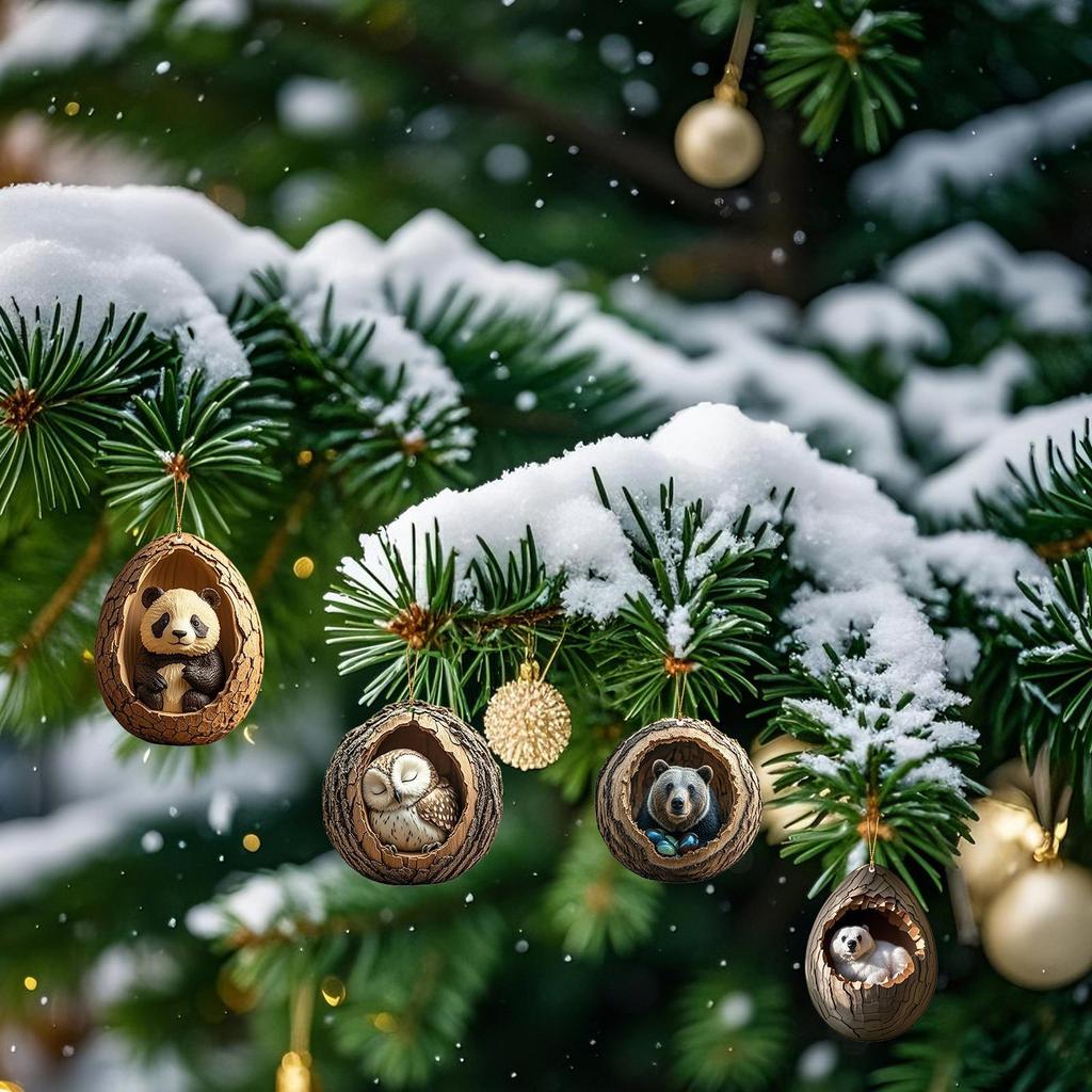 Animal Christmas Tree Ornaments 2D Flat Acrylic Hangable Animal Pendant For Christmas Tree Decorations 9 Pieces Hangable