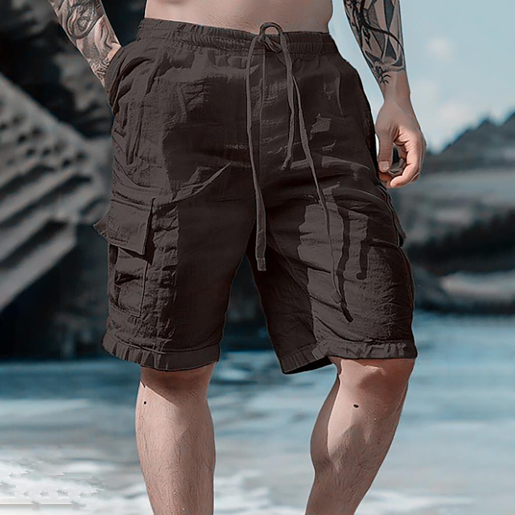 Мужские спортивные хлопковые льняные повседневные свободные шорты Повседневные пижамы с карманами для бега Брюки