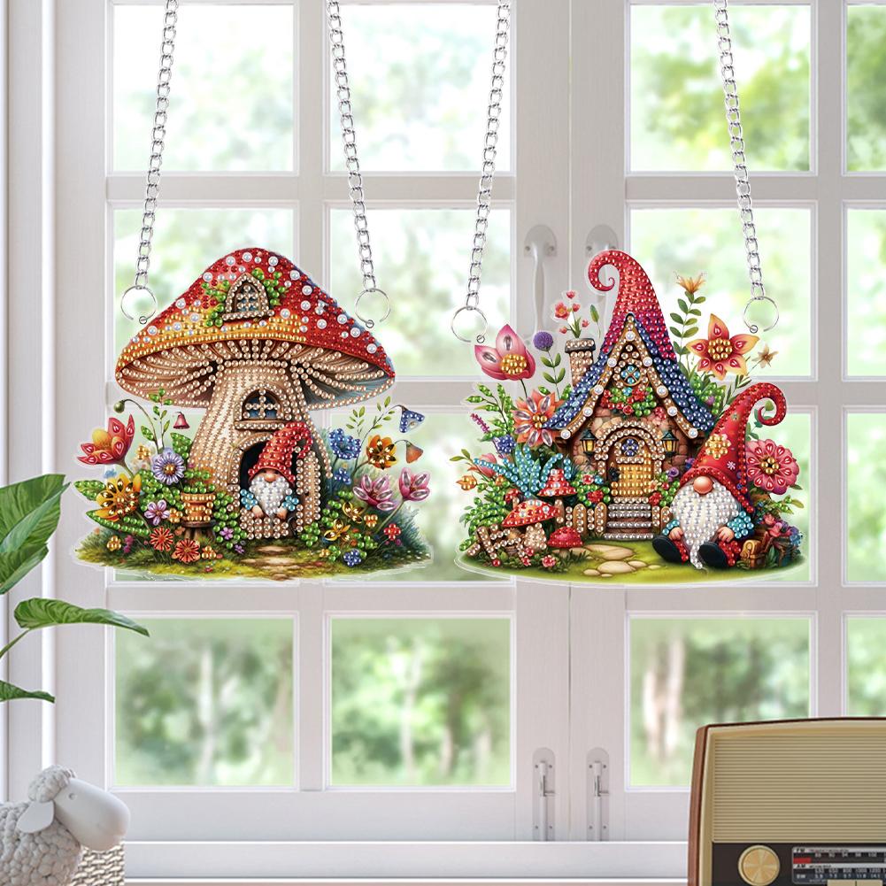 2 шт. Гном 2D Плоский Сделай сам Особая форма Подвесные Наборы Алмазной Живописи Набор Алмазной Мозаики Настенный Декор для Дома и Окон