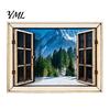 Wooden Window Ornament 1/6Pcs Fake Fridge Magnet, Natural Scenery Refrigerator Magnet Magnetic Decoration for Kitchen Office Whiteboard Landscape
