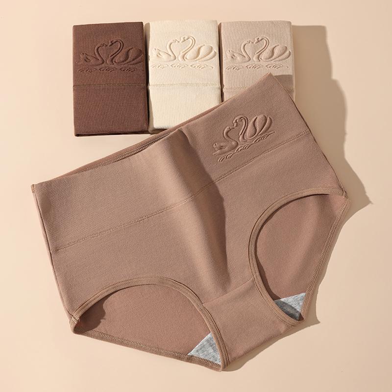 4 шт., хлопковые женские трусики с высокой талией, нижнее белье больших размеров, дышащие трусы, однотонные трусики, утягивающие женские трусы