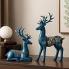 Creative Resin Golden Reindeer Sculptures | Beautiful Home Decor | Lifts Up Energy of Your Room - (Pack of 2, Blue)