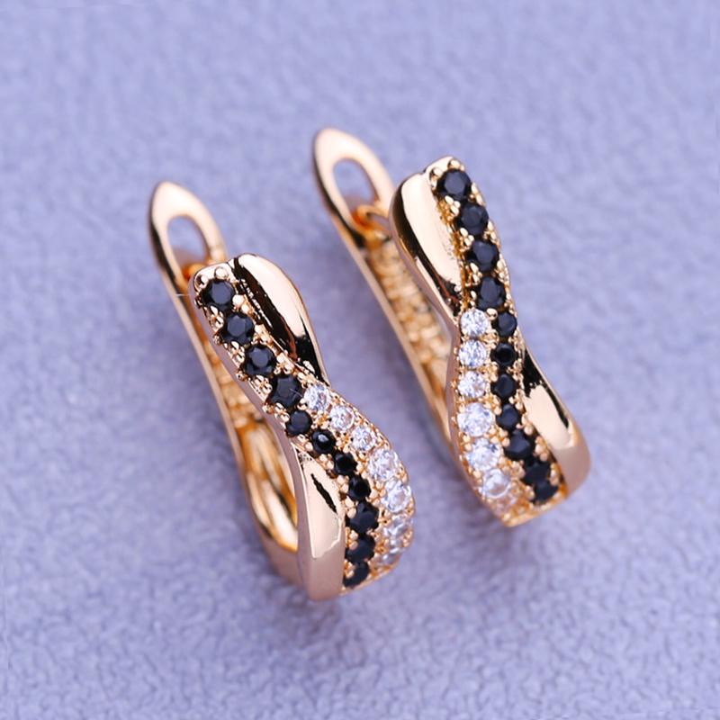 LSOOYH черные серьги-клипсы цвета розового золота, модные серьги для женщин, серьги-гвоздики с полым цирконием, ювелирные изделия