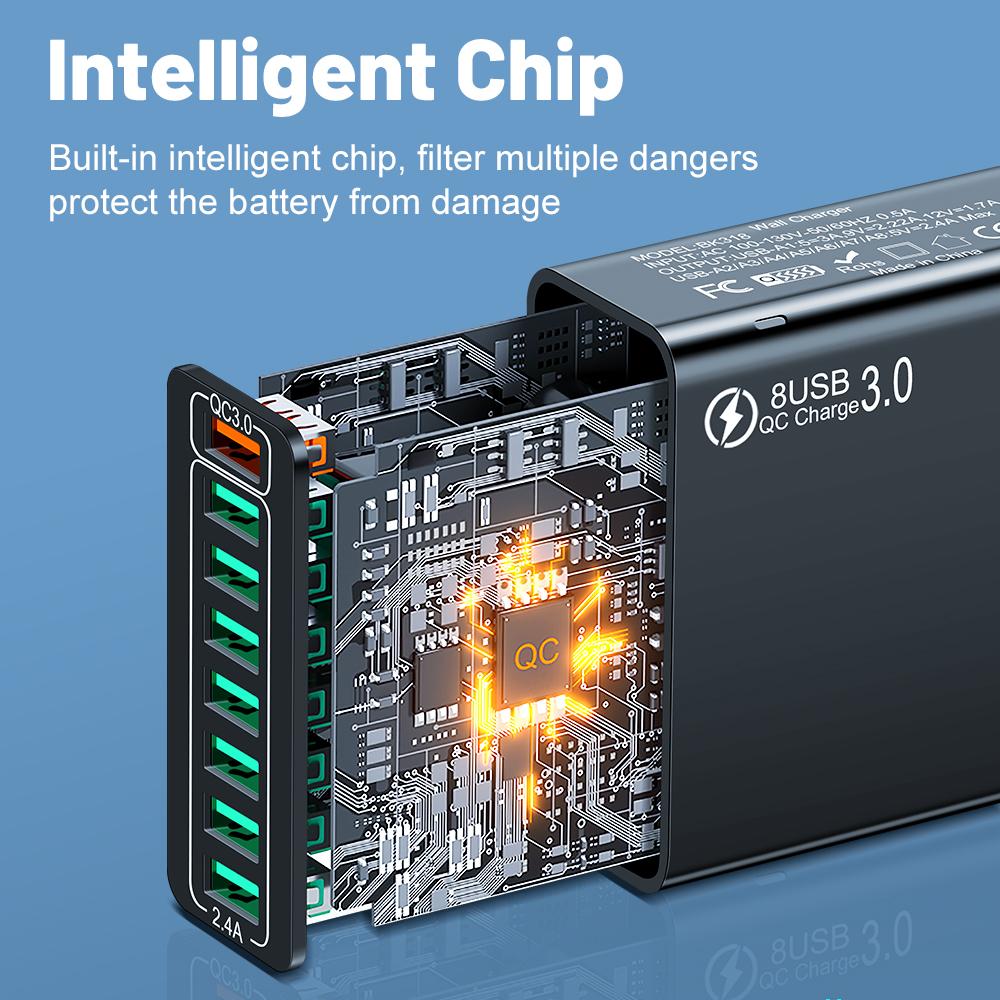 Total 65W 8 In 1 USB Phone Charger Wall Adapter For iPhone 15 14 Pro Max Xiaomi Samsung Phone Charger