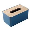 Desktop Tissue Box Rectangular Plastic Tissue Organizer Box Cover with Wooden Lid for Home Blue