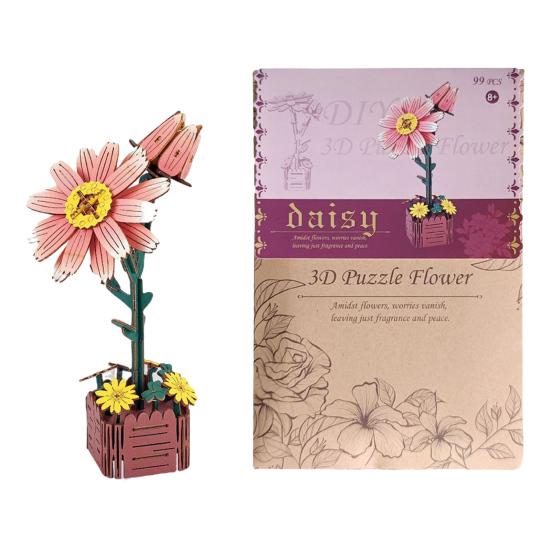 3D Wooden Flower Puzzle Kit for Adults DIY Botanical Bouquet Building Set Wood Sunflower/Rose Floral Craft Kit for Stress Relief Mother's Day