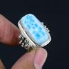 Natural Larimar Gemstone Ring 925 Sterling Silver Handmade Wide Band Huge Statement Rings For Women & Girls