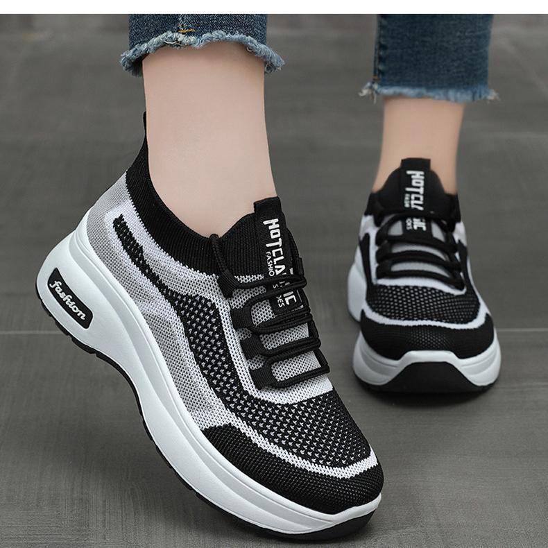 Breathable Mesh Women's Sneakers - Comfy Lace-Up Wedge Shoes with Thick Platform for Outdoor & Fitness, All-Season