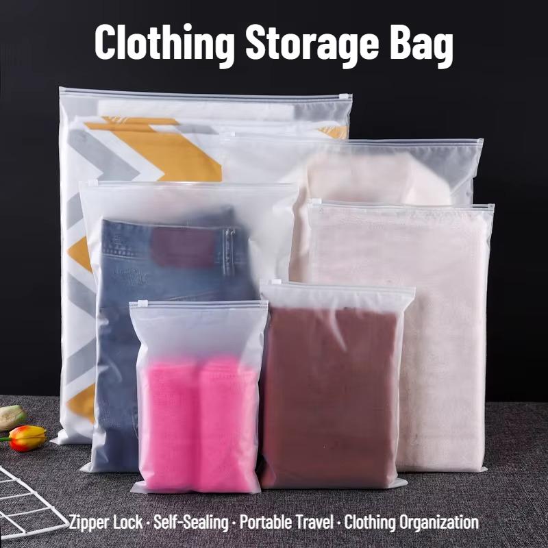 10Pcs Portable Travel Storage Bags, Waterproof Frosted Plastic Zipper Lock Self-Sealing Bags for Clothing Packaging