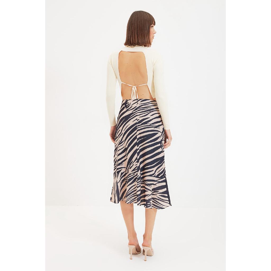 Pink Midi Knitted Skirt With Flounce Animal Pattern Skirt Twoaw20et0241