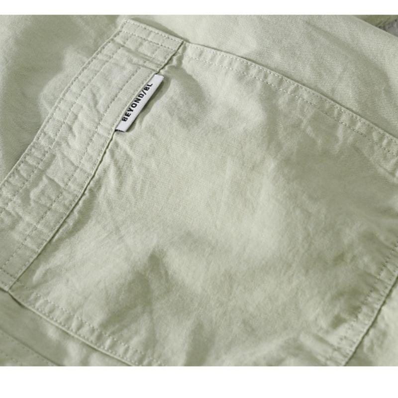 Летняя мужская повседневная рубашка из чистого хлопка с коротким рукавом, воротником-лацканами, однотонная рубашка с двойными карманами, молодежная простая мужская одежда