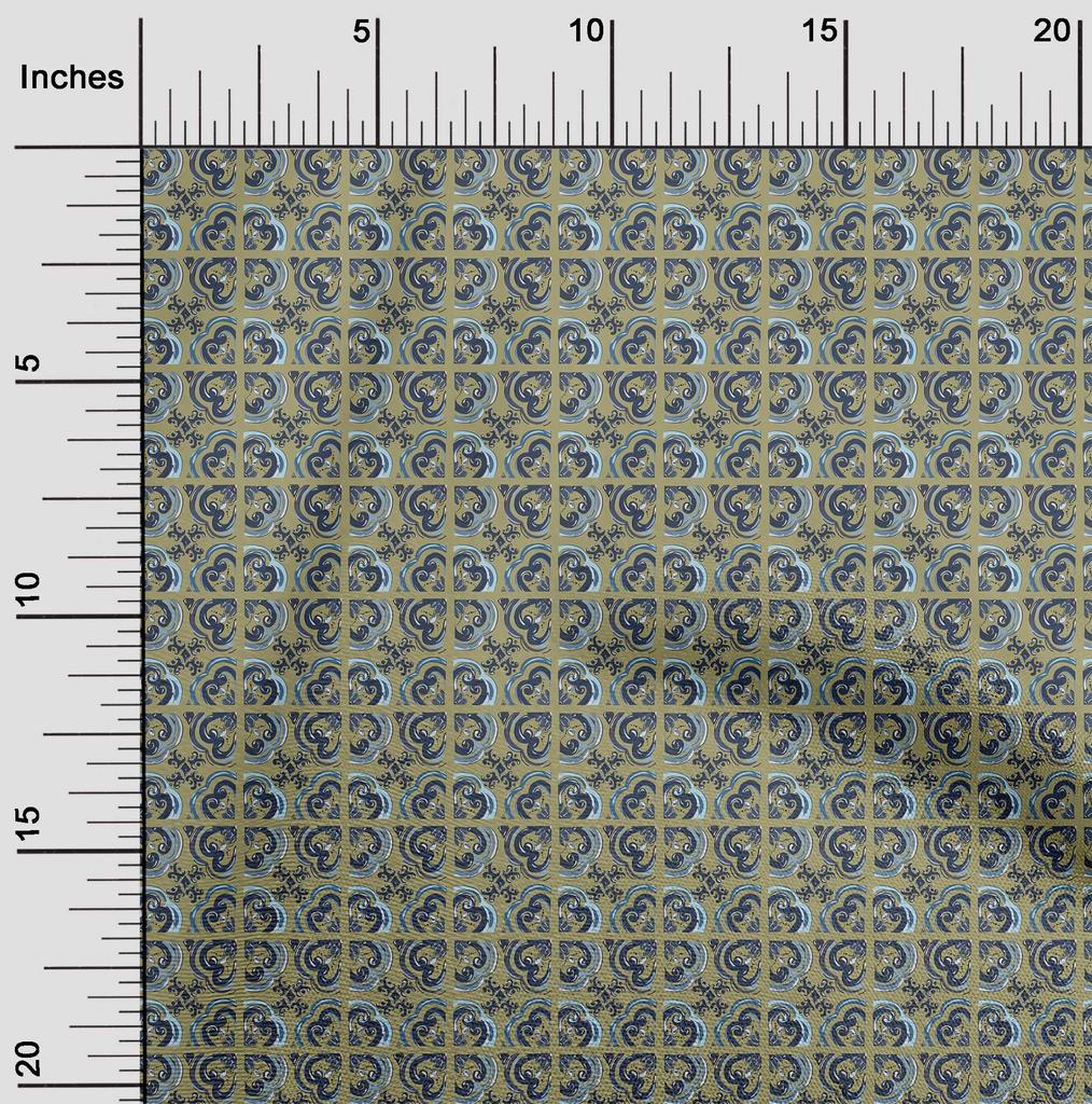 oneOone Cotton Flex Aqua Blue Fabric Check & Artistic Floral Sewing Craft Projects Fabric Prints By Yard 40 Inch
