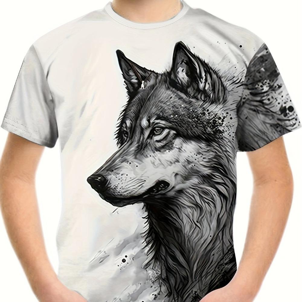 Children's Clothing Boys Tshirt Short Sleeve Cool 3D Wolf Print Kids Summer Clothes Stylish Streetwear Round Neck Girl Clothes