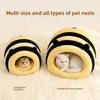Cute Bee Shape Semi‑Enclosed Pet Bed Soft Plush Cat Dog Cave House Warm Cushion Washable Small Pet Sleeping Nest