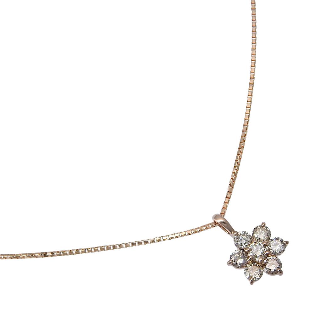 ESTELLE Flower motif Necklace K18 Pink Gold/diamond 2.6g Women Used