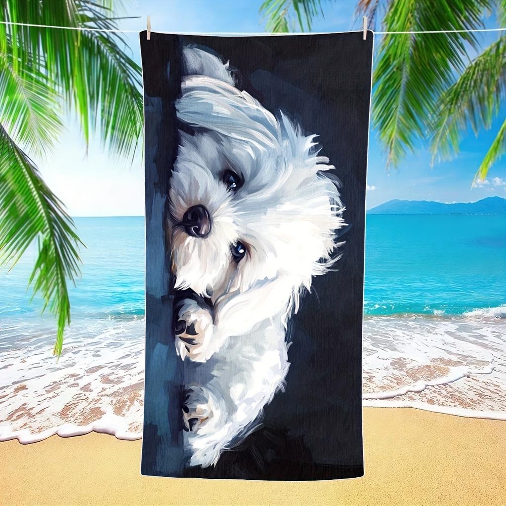 1pc Cute Maltese Dog Beach Towel - Quick Dry, Lightweight, Soft & Absorbent Microfiber, Modern Cartoon Style for Pool, Swim