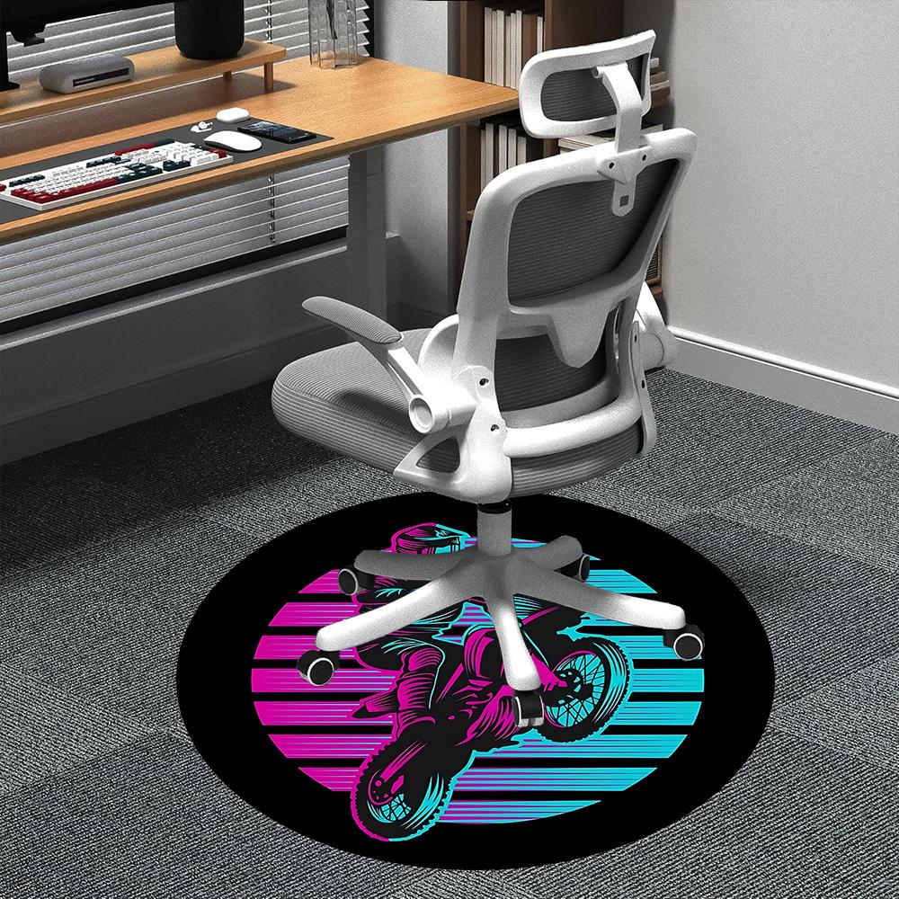 1PC Motorbike Rider Office Round Area Rug, Mat Suitable ForOffice, Under Office Chairs Bedroom Living Room Home Decor, Room Deco