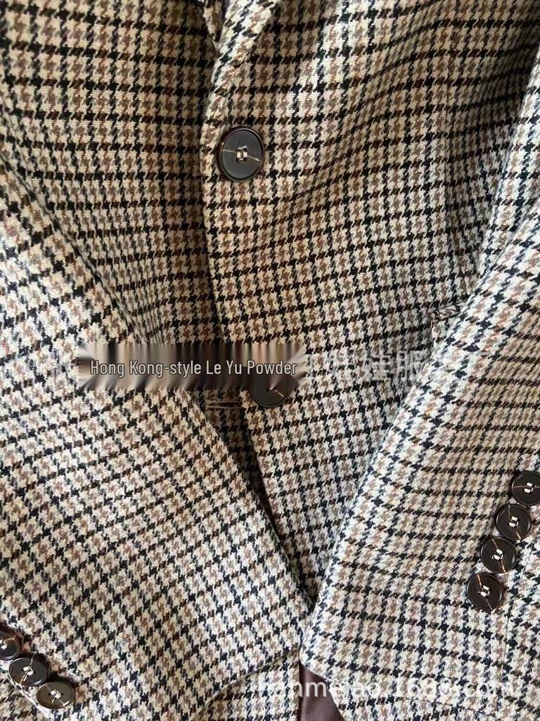 Korean Style Retro Plaid Wool Blazer - Houndstooth Long Sleeve, Thickened, Fall/Winter Collection.