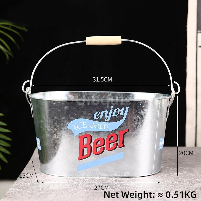 Internet Celebrity Retro Beer Beverage Ice Bucket High Aesthetic Home Handheld Tin Ice Bucket Camping Bar KTV Tonneau En Bois