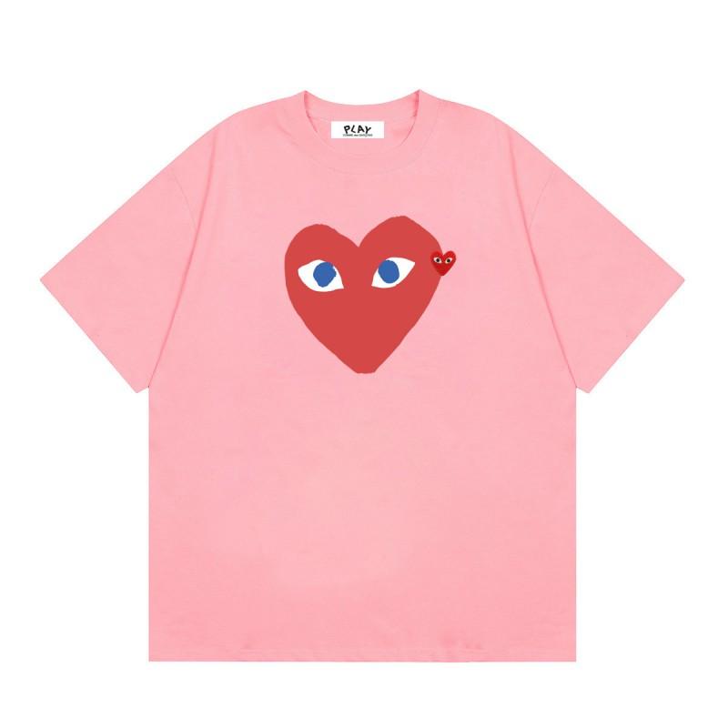 Cotton Short Sleeve T-Shirt With Heart Embroidery Couples Loose Fit Unisex Streetwear Tee