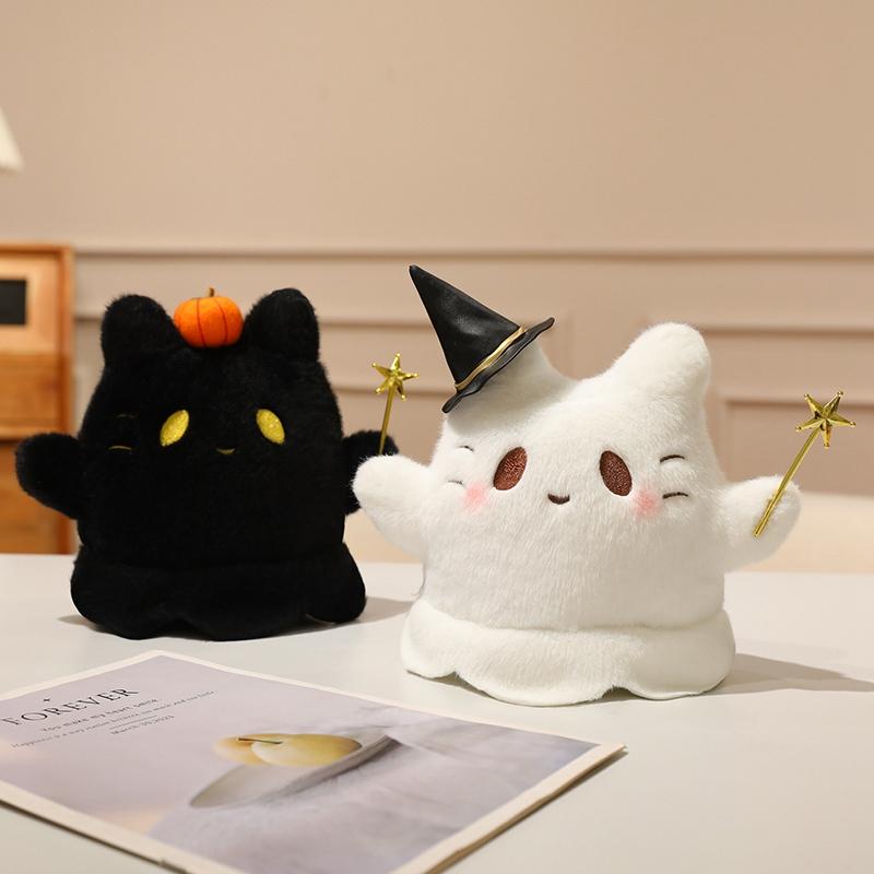 20cm Cartoon Creative Halloween Ghost Cat Plush Doll Pumpkin Witch Hat Black White Ghost Plush Toy Home Decoration Gift For Kids