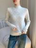 High-End Women's Cashmere Knit Lace Top - Long Sleeve, Half High Collar, Mesh Base Layer for Spring & Autumn