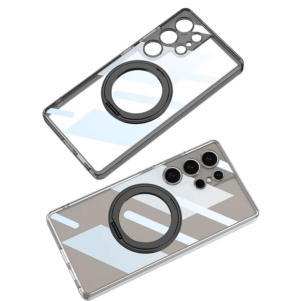 Чехол для телефона Samsung Galaxy S25 S24 S23 Ultra Clear Magnetic Holder Защитный противоударный прозрачный чехол с кольцом-подставкой