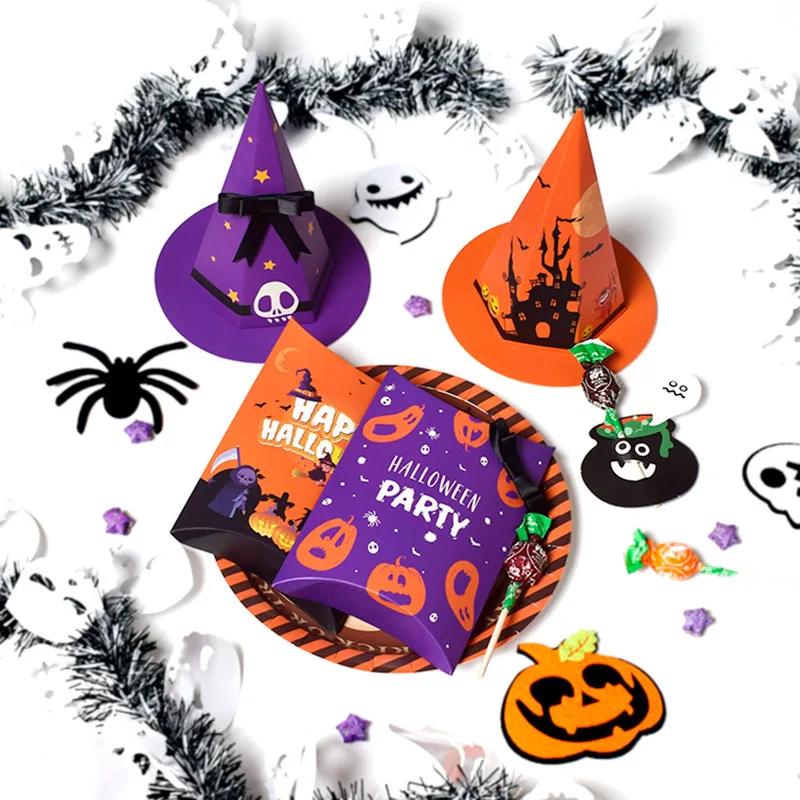 20pcs New Hat Shape Candy Packaging Paper Box Orange/Blue Halloween Decoration Event & Party Favour Kids For Home