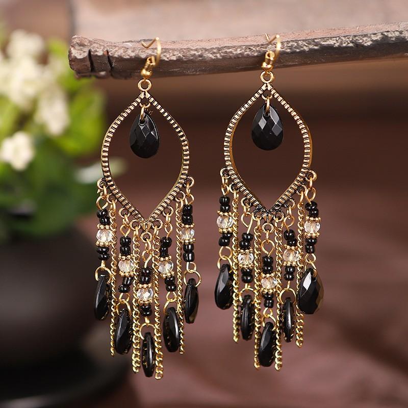 Новые китайские богемные длинные серьги с хрустальной кисточкой, преувеличенные этнические элегантные висячие серьги в подарок на Новый год