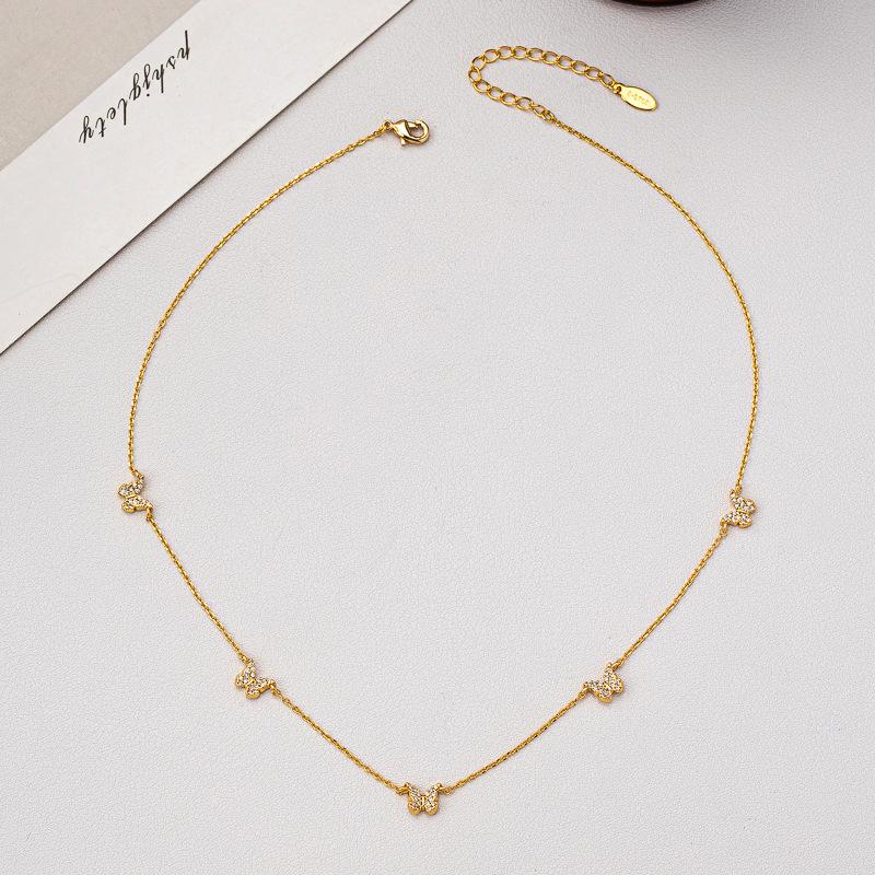 Light luxury temperament versatile super flash butterfly pendant stud earrings necklace female sweet exquisite simple fashion collarbone chain set