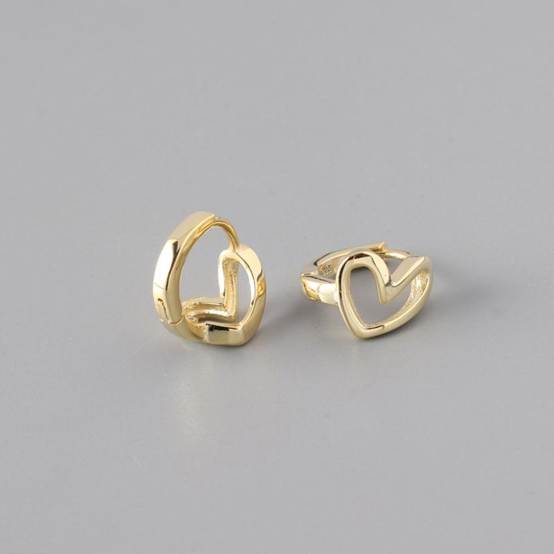 ANENJERY Silver Color Hollow Heart Small Hoop Earrings Geometric French Jewelry Wholesale Dropshipping