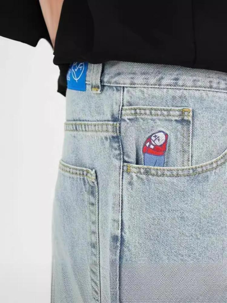 Новые джинсы Harajuku Hip Hop Cartoon Y2K Big Boy с графической вышивкой, мешковатые джинсы, брюки с высокой талией, широкие брюки, уличная одежда