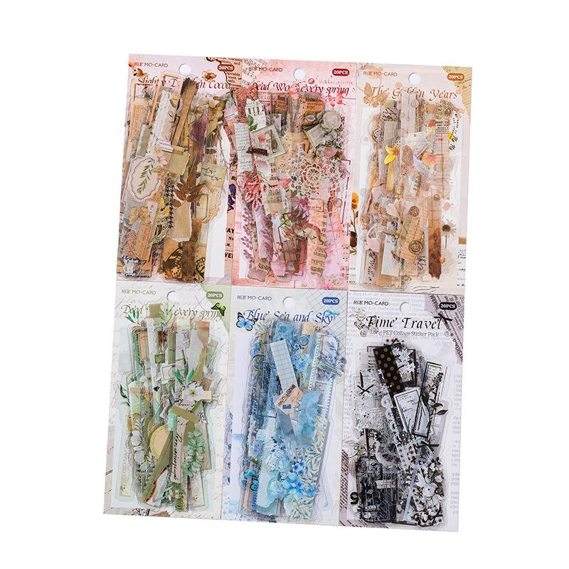 Набор ретро-коллажных стикеров Momo PET: 20 листов, 6 дизайнов для журналов и DIY-декора