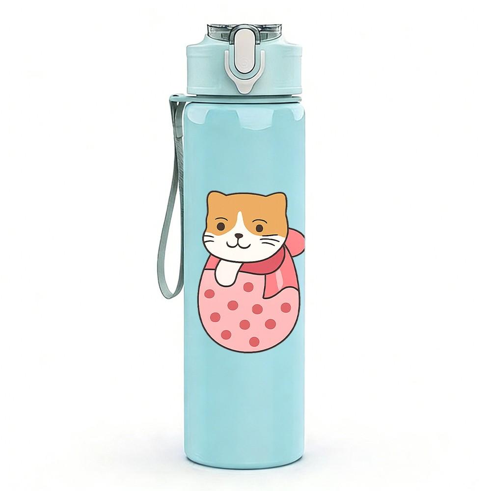 1PC Milkshake Cup Cat Pattern 750ml Color Plastic Sports Water Bottle Leakproof Flip Straw Lid Suitable for Sports Office Home Use