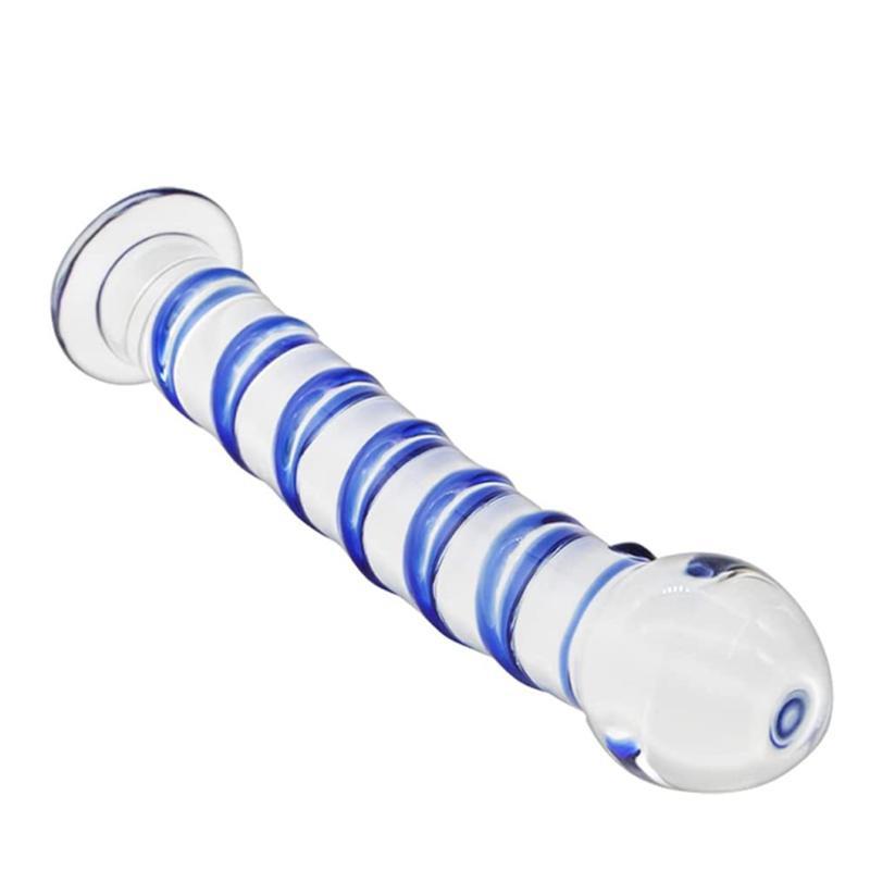 Стеклянная палочка с синей спиральной палочкой для массажа тела