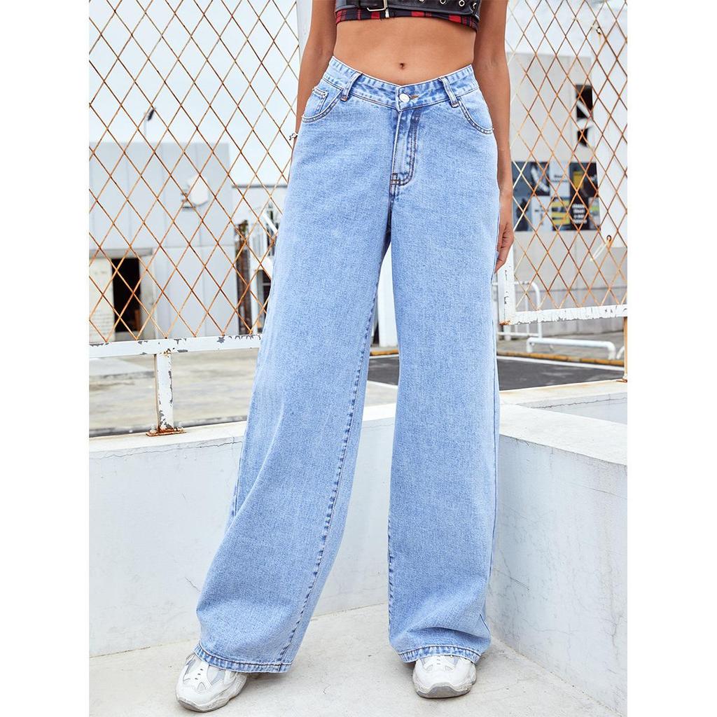European & American Fashion High Waist Wide-Leg Straight Denim Trousers for Women - Trendy & Versatile