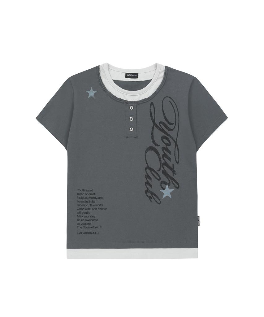 ODDSTUDIO Укороченная многослойная футболка-henley со звездой и графическим принтом - Светло-серый