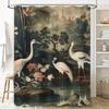 Exquisite Oriental Bird Bathing Curtains Vintage White Crane Print Shower Curtain for Bathroom Decoration