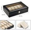Кожаная коробка для часов с 12 сетками, держатель для витрины, черная коробка для хранения, стеклянный органайзер для ювелирных изделий для мужчин и женщин, лучший подарок