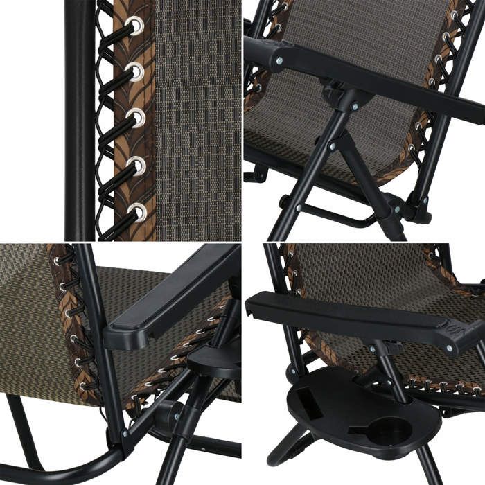 Chaise longue - Springos® - Jardin - Repose-pieds - Pare-soleil - Accoudoirs